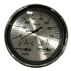 Faria Spun Silver 5&quot; Multifunction 3-in-1 Combination Gauge w/Tachometer, Fuel &amp; Voltmeter CD-84379