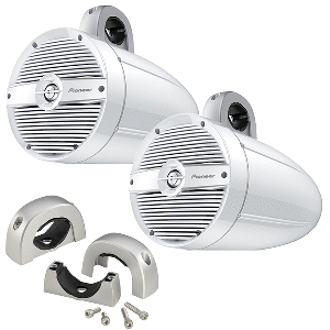 Pioneer 7.7&quot; 250W IPX7 Tower Speaker w/RGB LED Lighting - Classic Grill - White &amp; Mounting Clamps CD-86684