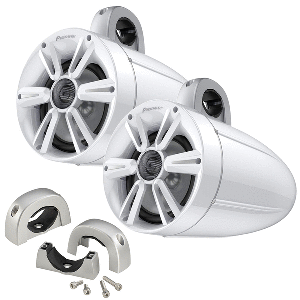 Pioneer 7.7&quot; 250W IPX7 Tower Speaker w/RGB LED Lighting - Max Sports Grill- White &amp; Mounting Clamps CD-86698
