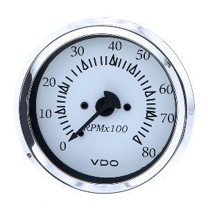 VDO Cockpit Marine 85MM (3-3/8&quot;) Outboard Tachometer - White Dial/Chrome Bezel CD-87361