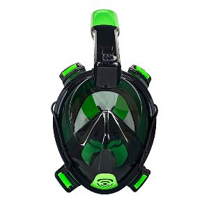 Aqua Leisure Frontier Full-Face Snorkeling Mask – Adult Sizing – Eye to Chin > 4.5″ – Green/Black