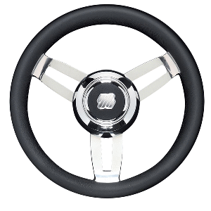 Uflex Morosini 13.8&quot; Steering Wheel - Black Polyurethane w/Stainless Steel Spokes &amp; Chrome Hub CD-94130