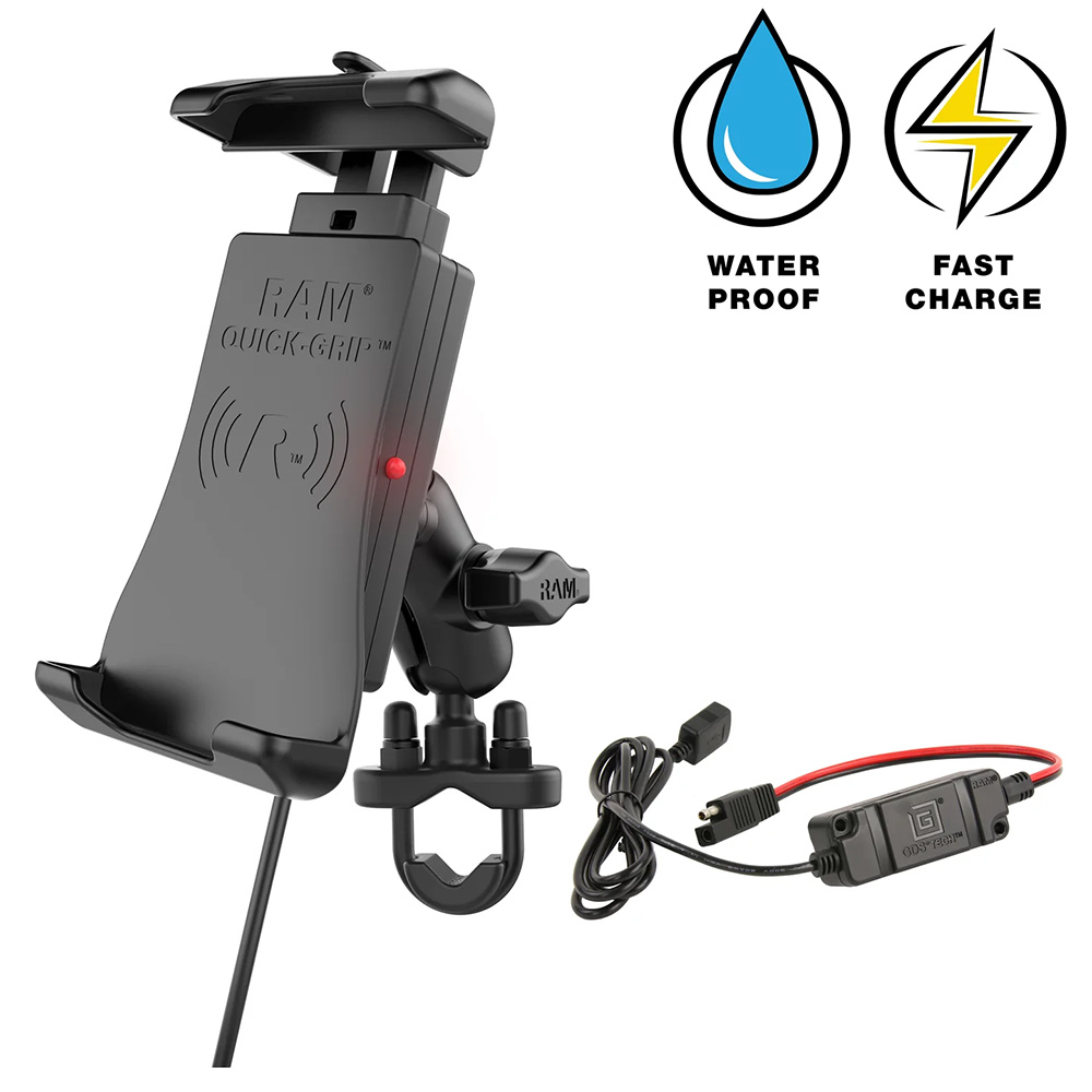 image for RAM Mount Quick-Grip™ 15W Waterproof Wireless Charging Handlebar Mount