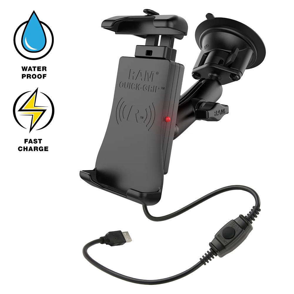 image for RAM Mount Quick-Grip™ 15W Waterproof Wireless Charging Suction Cup Mount
