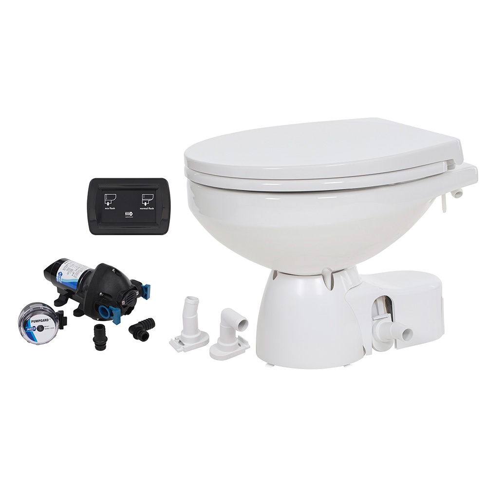 image for Jabsco Quiet Flush E2 Raw Water Toilet Regular Bowl – 12V – Soft Close Lid