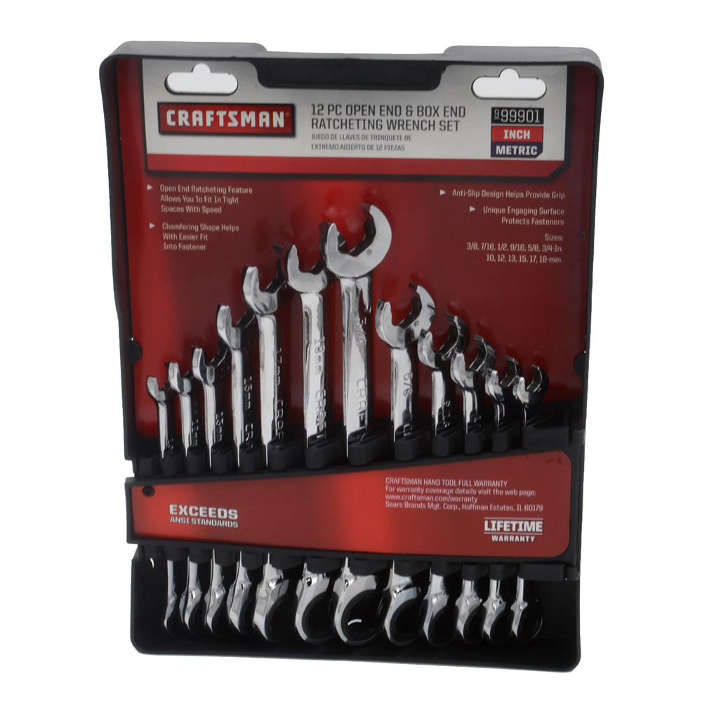 image for CRAFTSMAN® 12-Piece Open End & Box End Ratcheting Wrench Set – Metric & SAE