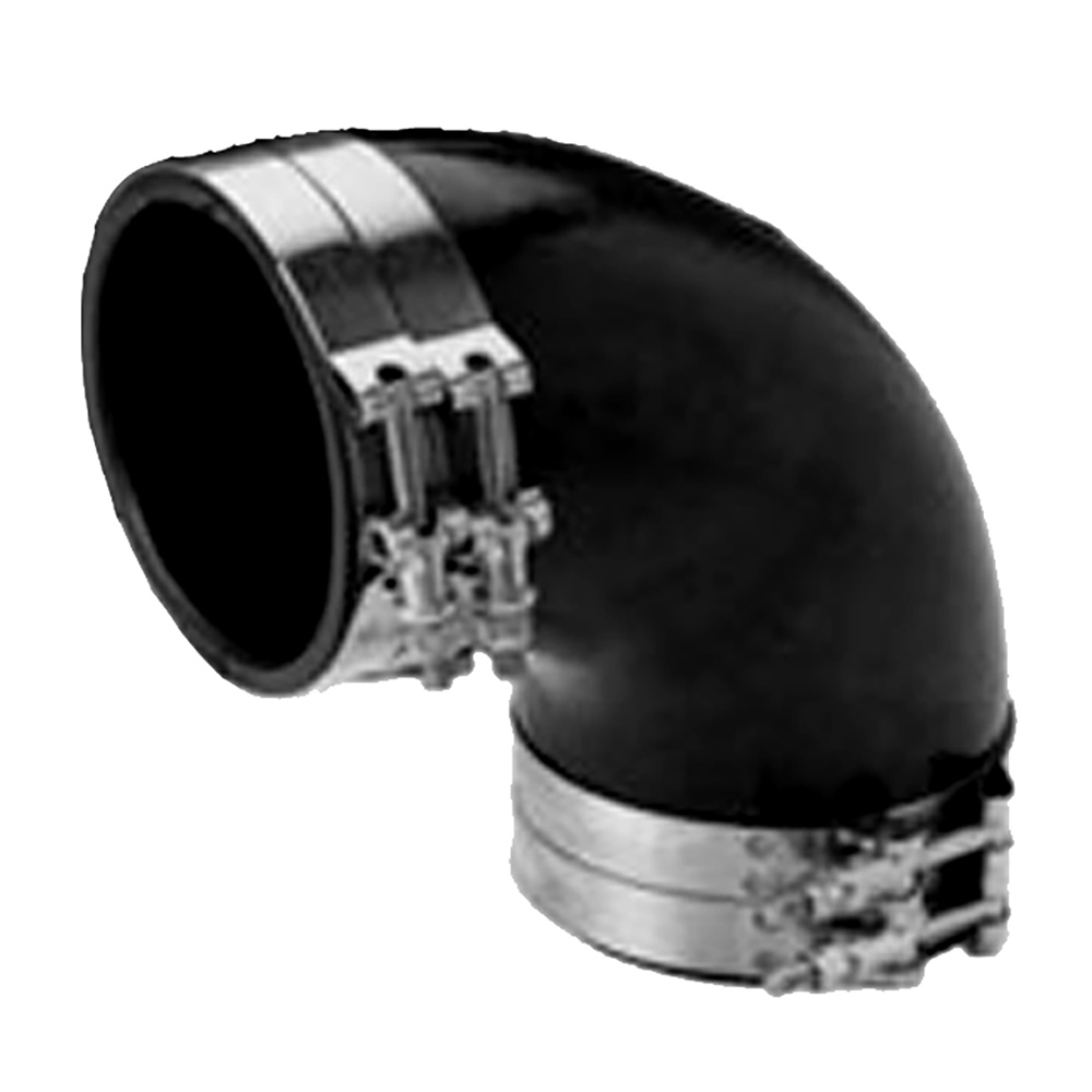 image for Trident Marine 4″ ID 90-Degree EPDM Black Rubber Molded Wet Exhaust Elbow w/4 T-Bolt Clamps