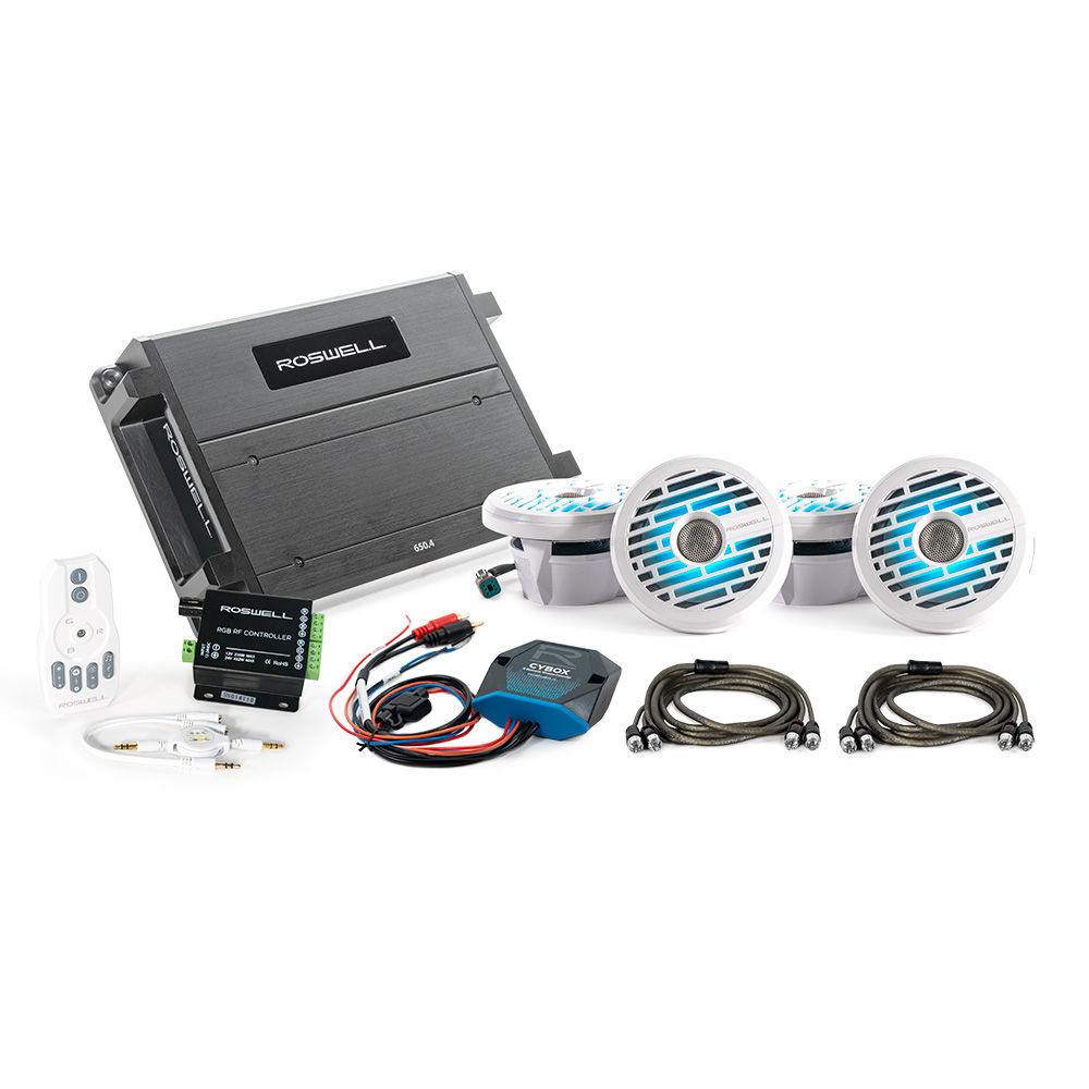 image for Roswell R1 6.5″ Marine Audio Package w/RGB Remote & Controller – White