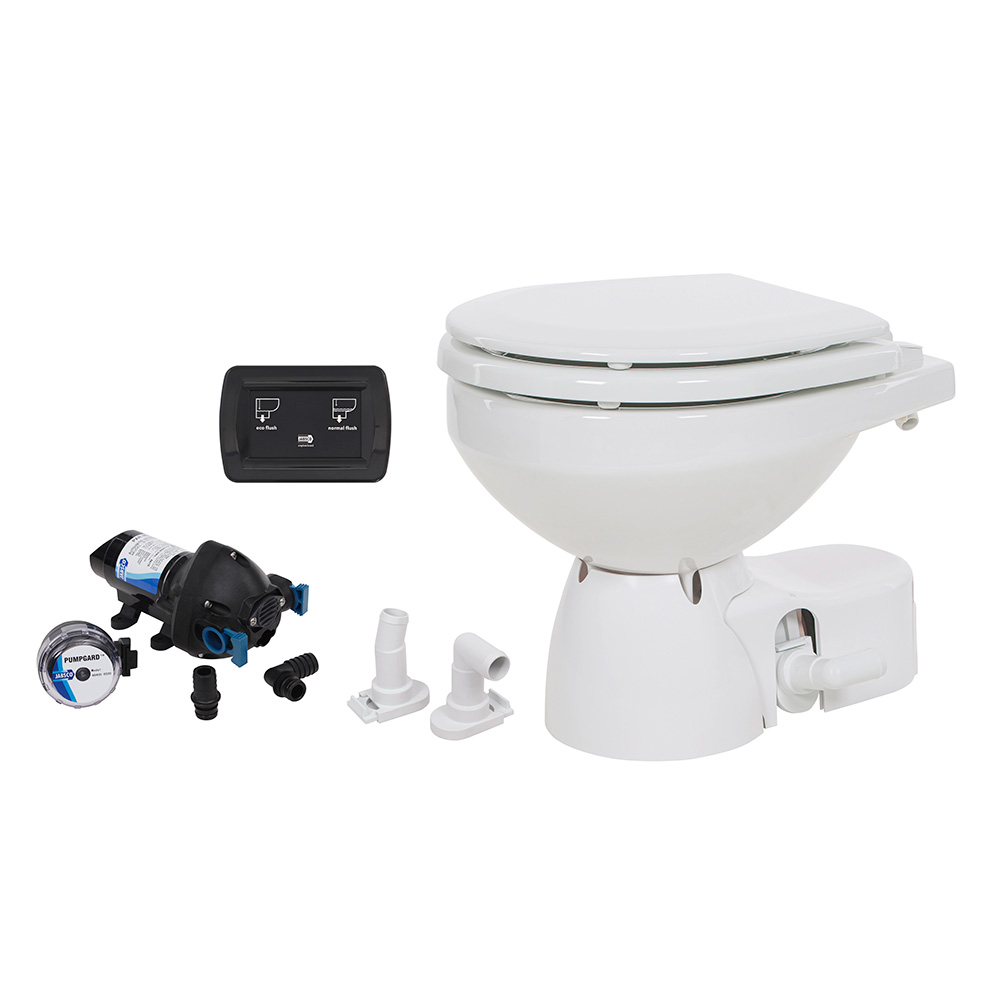 image for Jabsco Quiet Flush E2 Raw Water Toilet Compact Bowl – 12V – Soft Close Lid