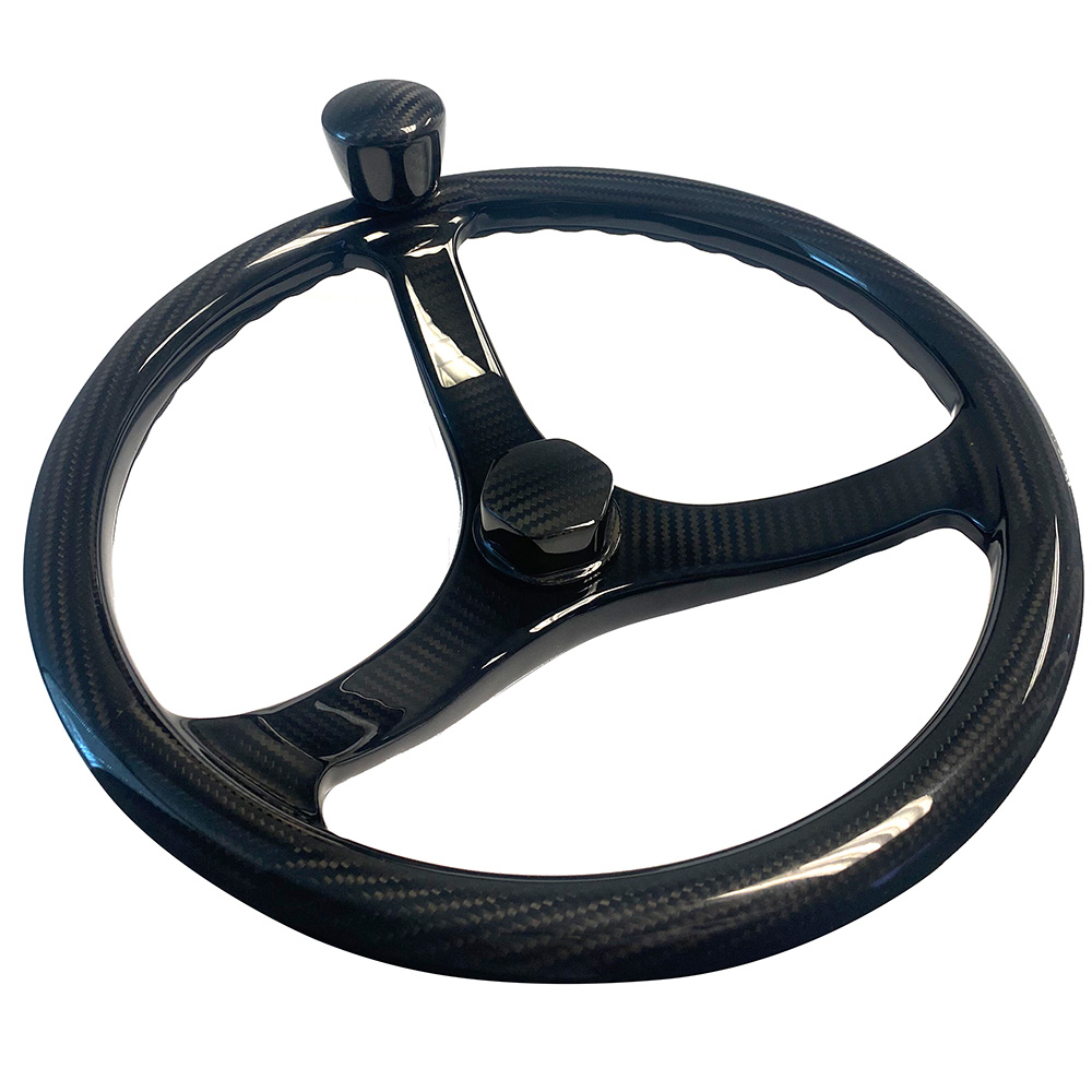 image for Schmitt Marine Carbon Fiber Primus Steering Wheel w/Santoprene Finger Grip – 13.5″ Diameter – 3/4″ Tapered Shaft w/Carbon Fiber Nut