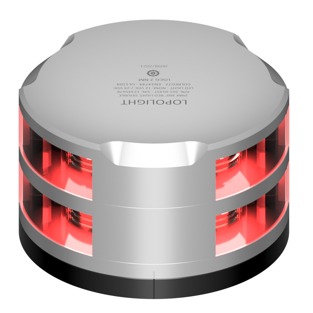 image for Lopolight 360-Degree Double Stacked Red Nav Light – 2NM – Silver Housing w/FB Base