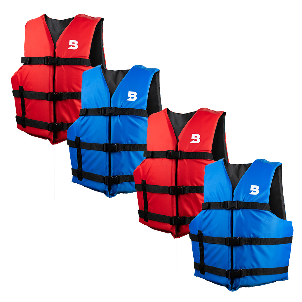 image for Type III General Boating Adult Universal Foam Life Jacket – Blue/Red *4-Pack