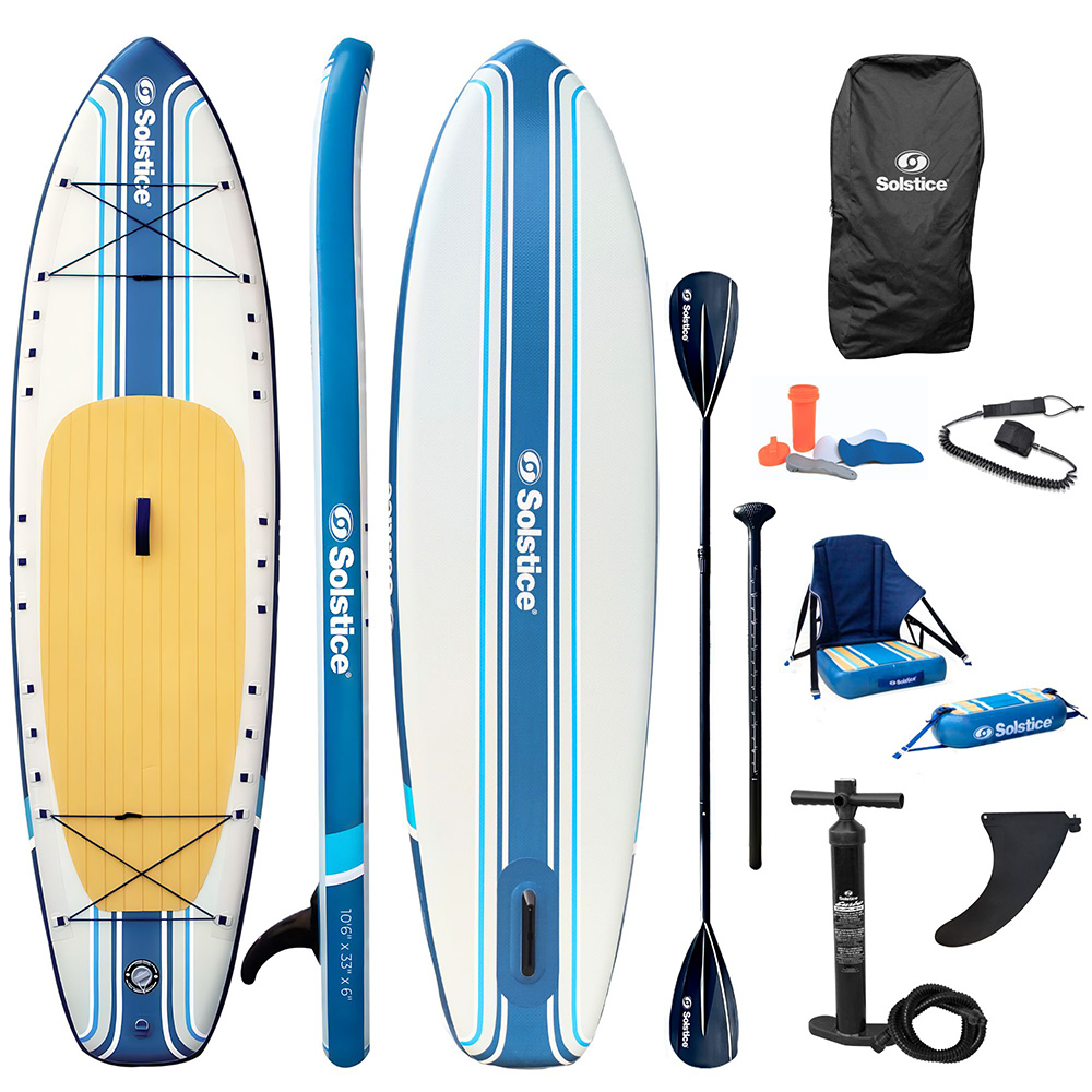 image for Soltice Watersports 10’6″ Rambler Inflatable Stand-Up Paddleboard/Kayak 2-In-1 Kit w/Seat & Convertible Paddle – Blue