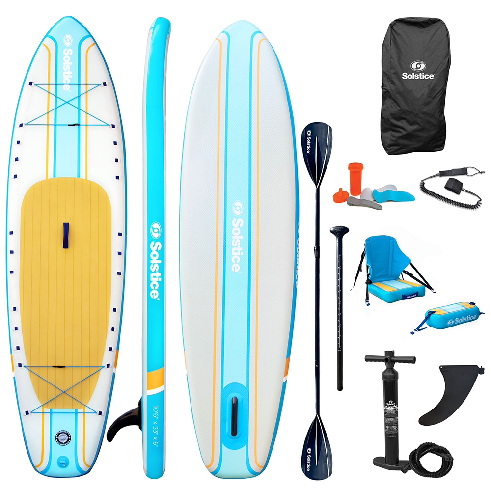 image for Solstice Watersports 10’6″ Rambler Inflatable Stand-Up Paddleboard/Kayak 2-In-1 Kit w/Seat & Convertible Paddle – Orange