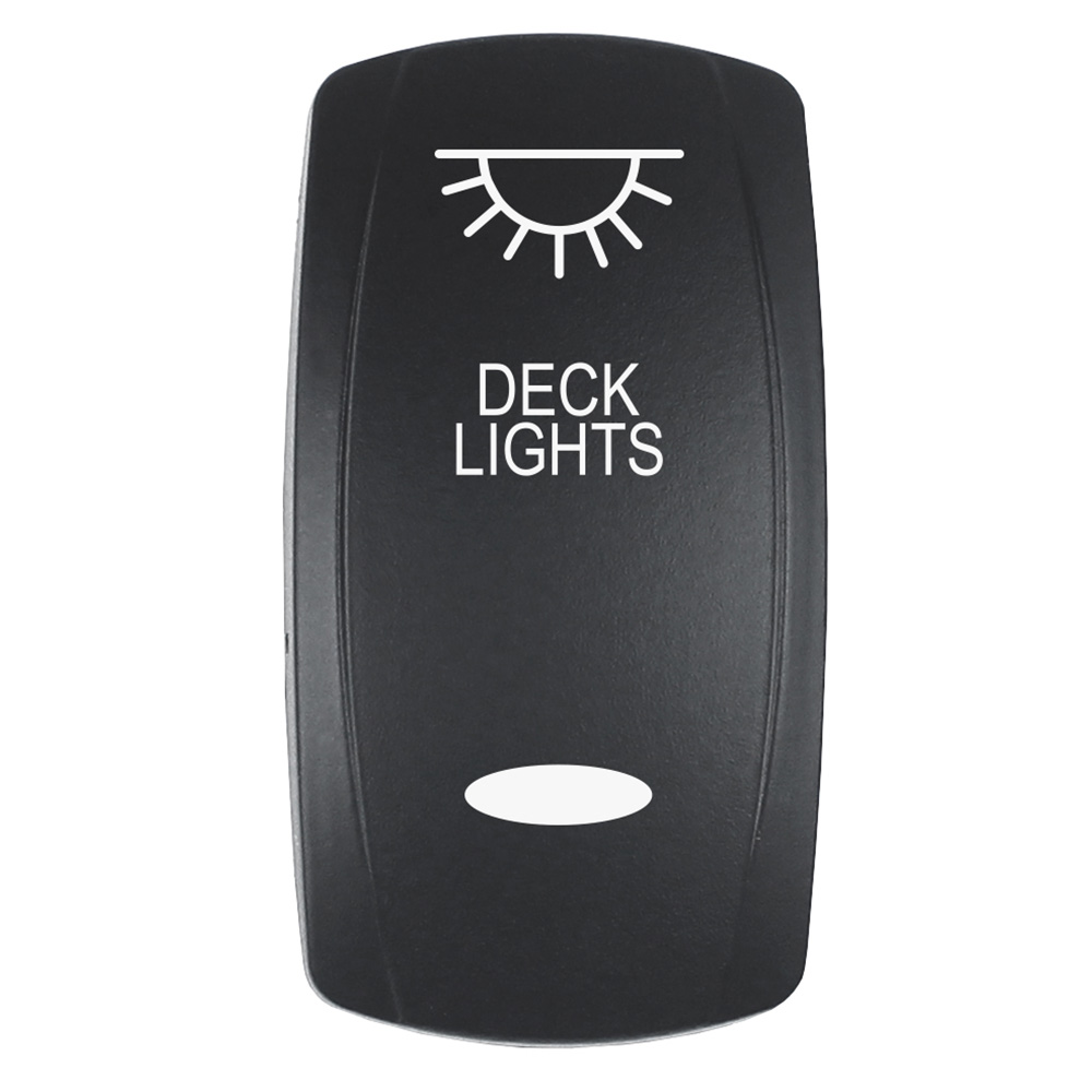 image for Pacer Actuator – ‘DECK LIGHTS’ f/V Series Contura Switches – Black – Laser Etched (Top/Bottom Light)