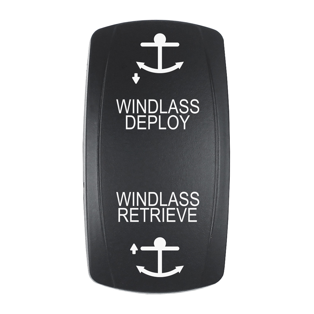 image for Pacer Actuator – ‘WINDLASS DPLY/RTRV’ f/V Series Contura Switches – Black – Laser Etched (Top/Bottom Light)