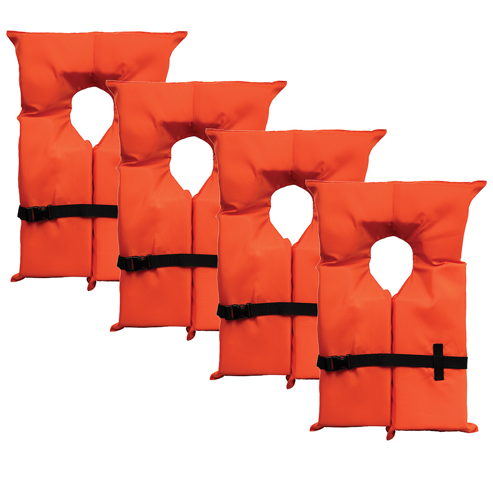 image for Bluestorm Type II Adult Universal Foam Life Jacket – Orange *4-Pack w/Clear Bag