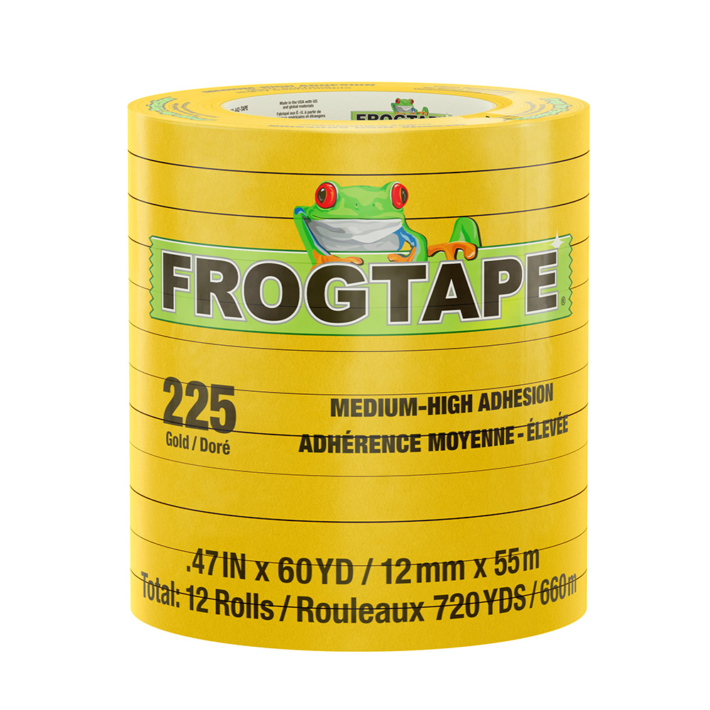 image for FrogTape CP 225 Medium-High Adhesion Masking Tape – 12MM x 55M x 12-Pack – Gold – Rated for 225°F