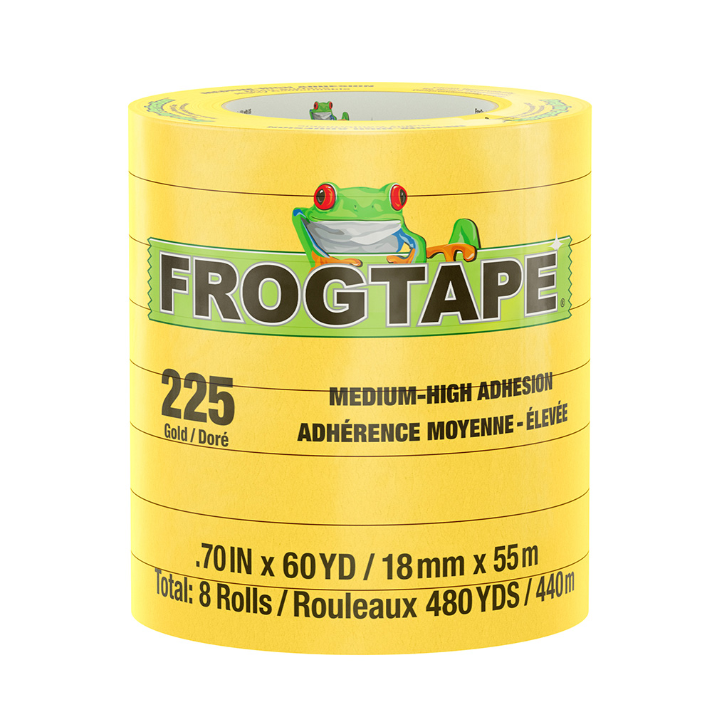 image for FrogTape CP 225 Medium-High Adhesion Masking Tape – 18MM x 55M x 8-Pack – Gold – Rated for 225°F