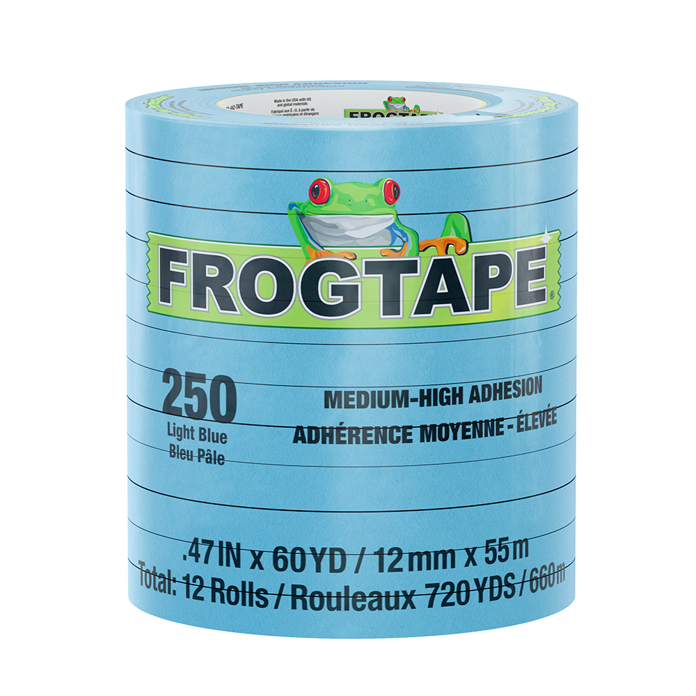 image for FrogTape CP 250 Medium-High Adhesion Masking Tape – 12MM x 55M x 12-Pack – Light Blue – Rated for 250°F