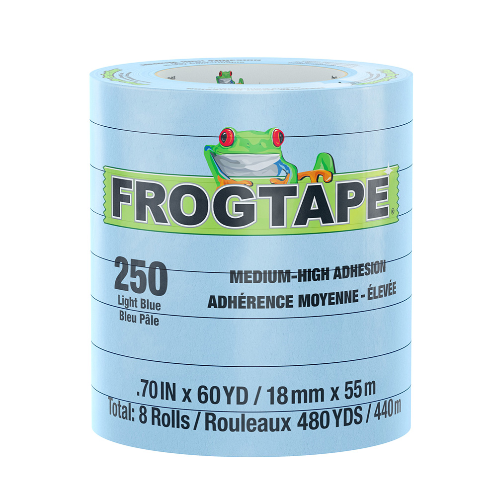 image for FrogTape CP 250 Medium-High Adhesion Masking Tape – 18MM x 55M x 8-Pack – Light Blue – Rated for 250°F