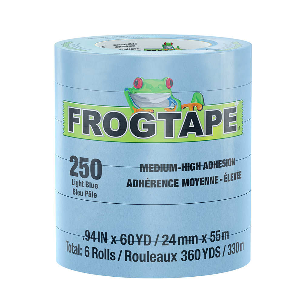 image for FrogTape CP 250 Medium-High Adhesion Masking Tape – 24MM x 55M x 6-Pack – Light Blue – Rated for 250°F