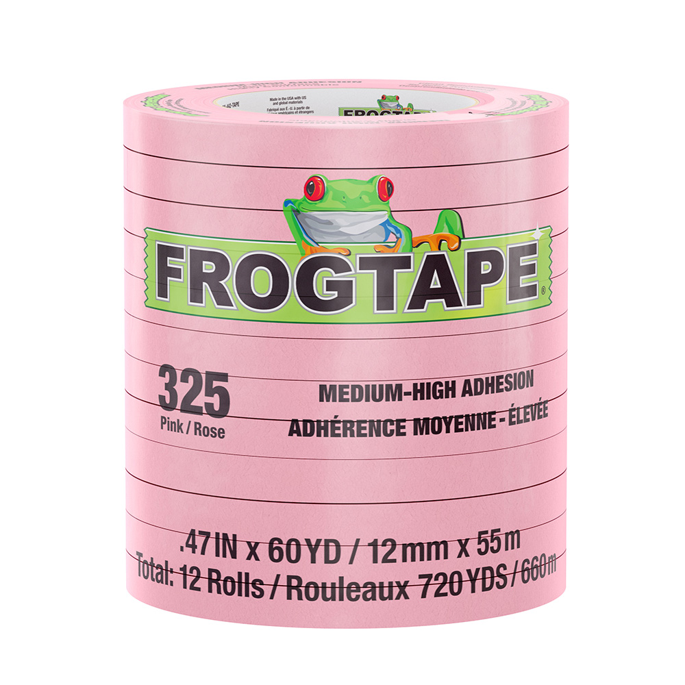 image for FrogTape CP 325 Medium-High Adhesion Masking Tape – 12MM x 55M x 12-Pack – Pink – Rated for 325°F