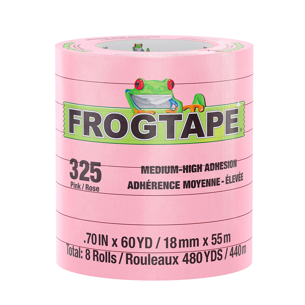 image for FrogTape CP 325 Medium-High Adhesion Masking Tape – 18MM x 55M x 8-Pack – Pink – Rated for 325°F