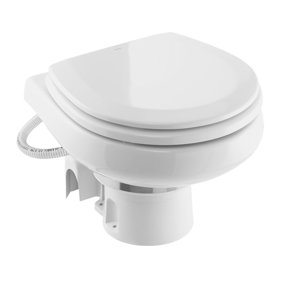 image for Dometic MasterFlush 7260 White Electric Macerating Toilet w/Orbit Base – Raw Water – 12V