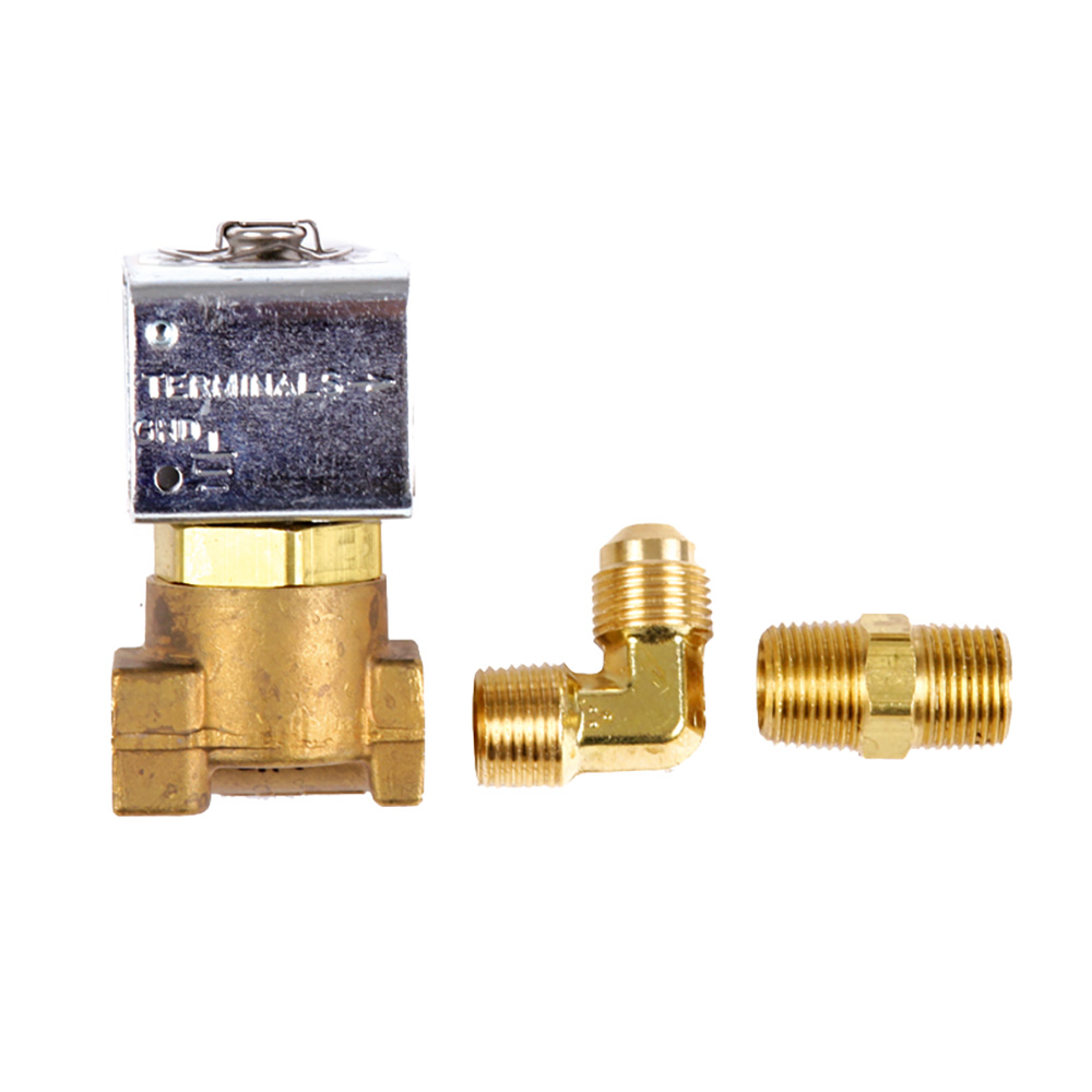 Trident Marine Low-Pressure Brass Solenoid Shut-Off Valve 1/4" Ports &amp; 2 Brass Connection Fittings