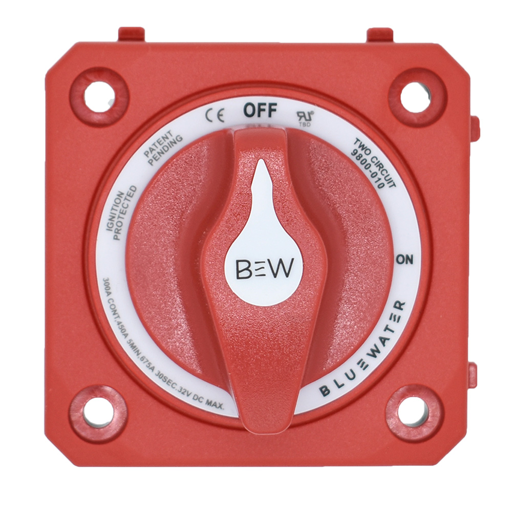 Bluewater On/Off 4 Post Dual Circuit Battery Switch with O Base - Panel Mount - Red