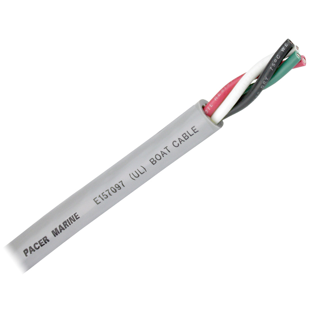Pacer Round 4 Conductor Cable - 100' &ndash; Grey Jacket - 8/4 AWG - Black, Red, Green, &amp; White