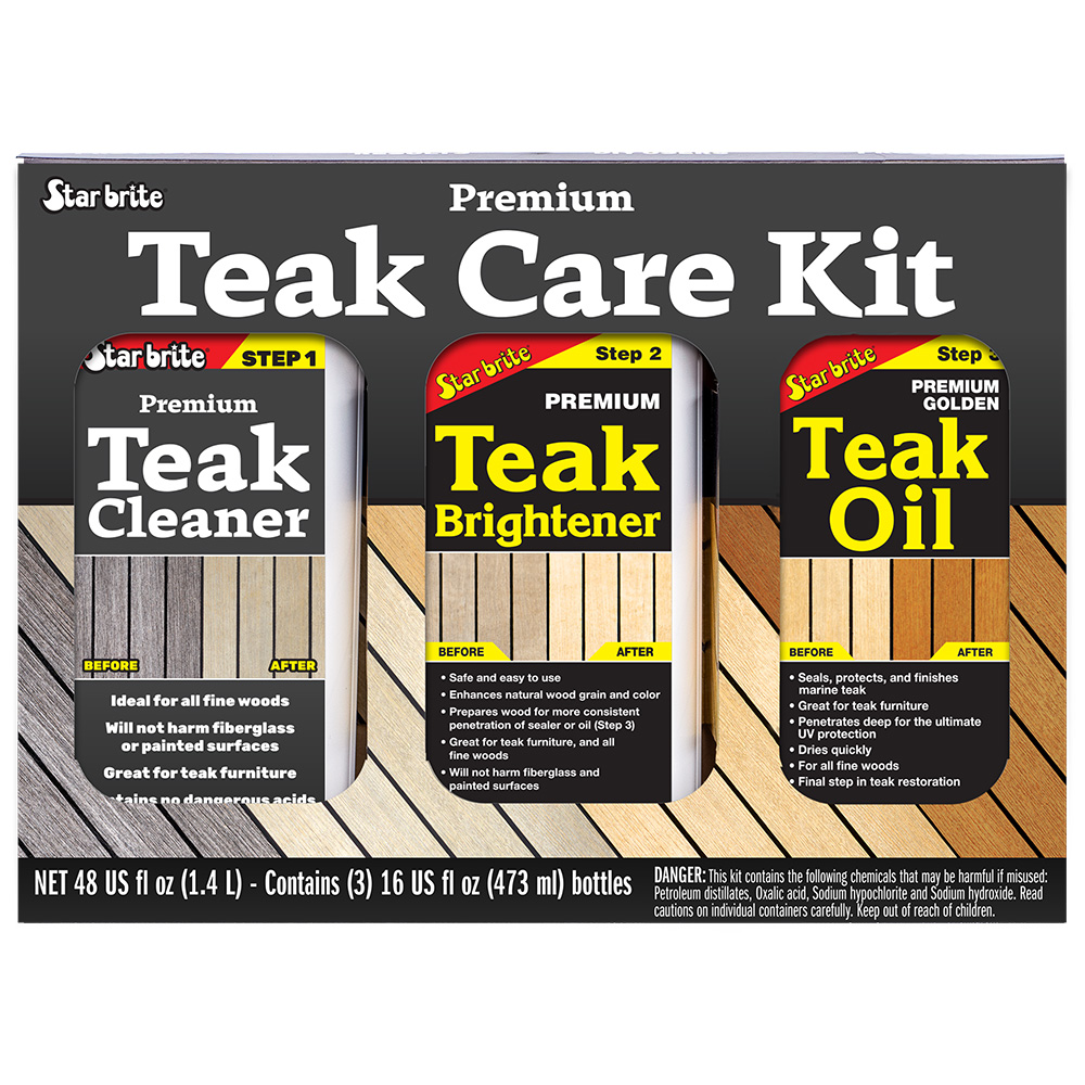Star brite Premium Teak Care Kit - Step 1, Step 2, &amp; Step 3 - 16 oz