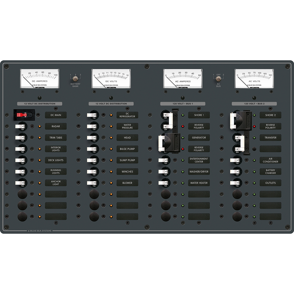 Blue Sea 8086 AC 3 Sources +12 Positions/DC Main +19 Position Toggle Circuit Breaker Panel - White Switches CD-14572