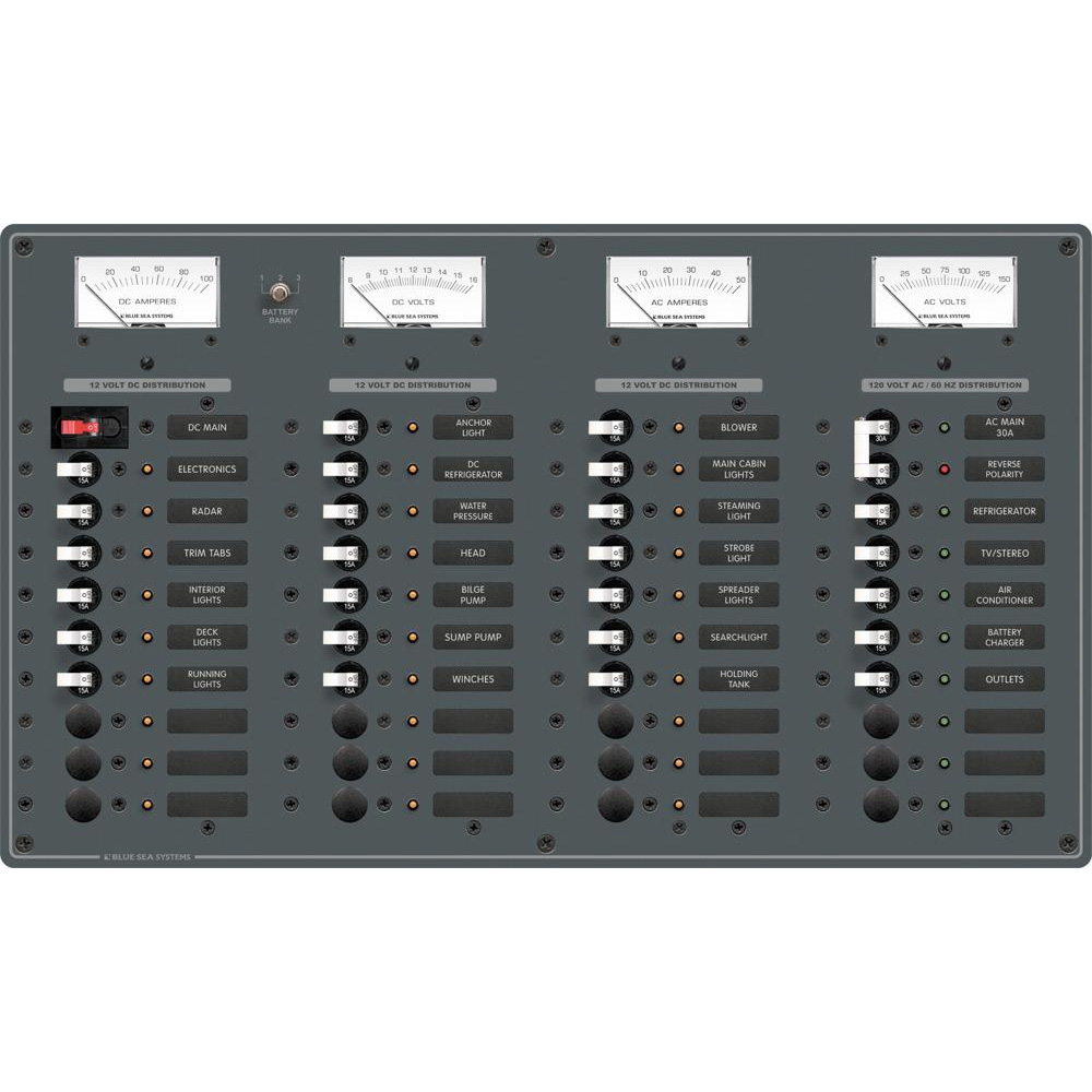 Blue Sea 8095 AC Main +8 Positions / DC Main +29 Positions Toggle Circuit Breaker Panel (White Switches) CD-20699