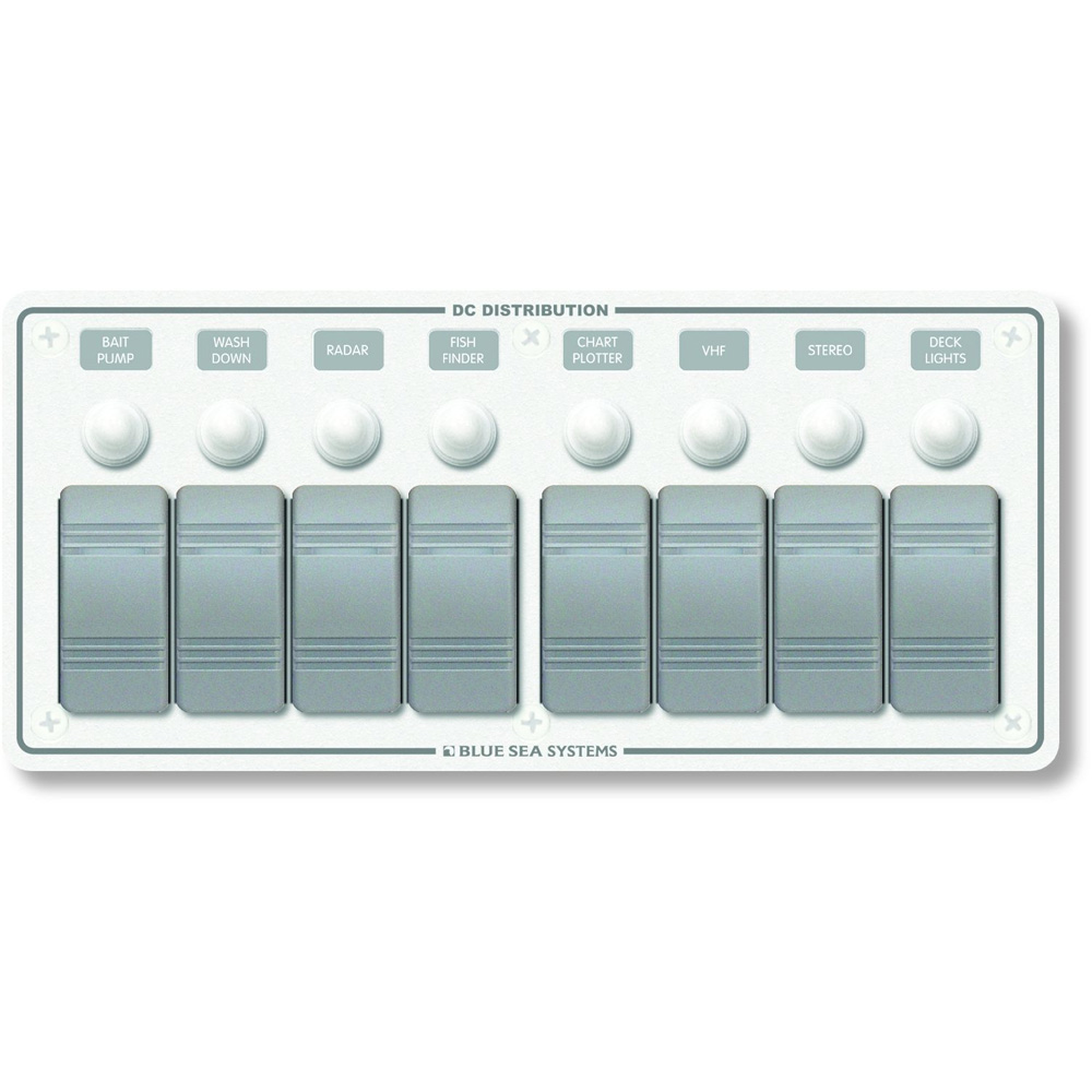 image for Blue Sea 8271 Water Resistant Panel – 8 Position – White – Horizontal Mount