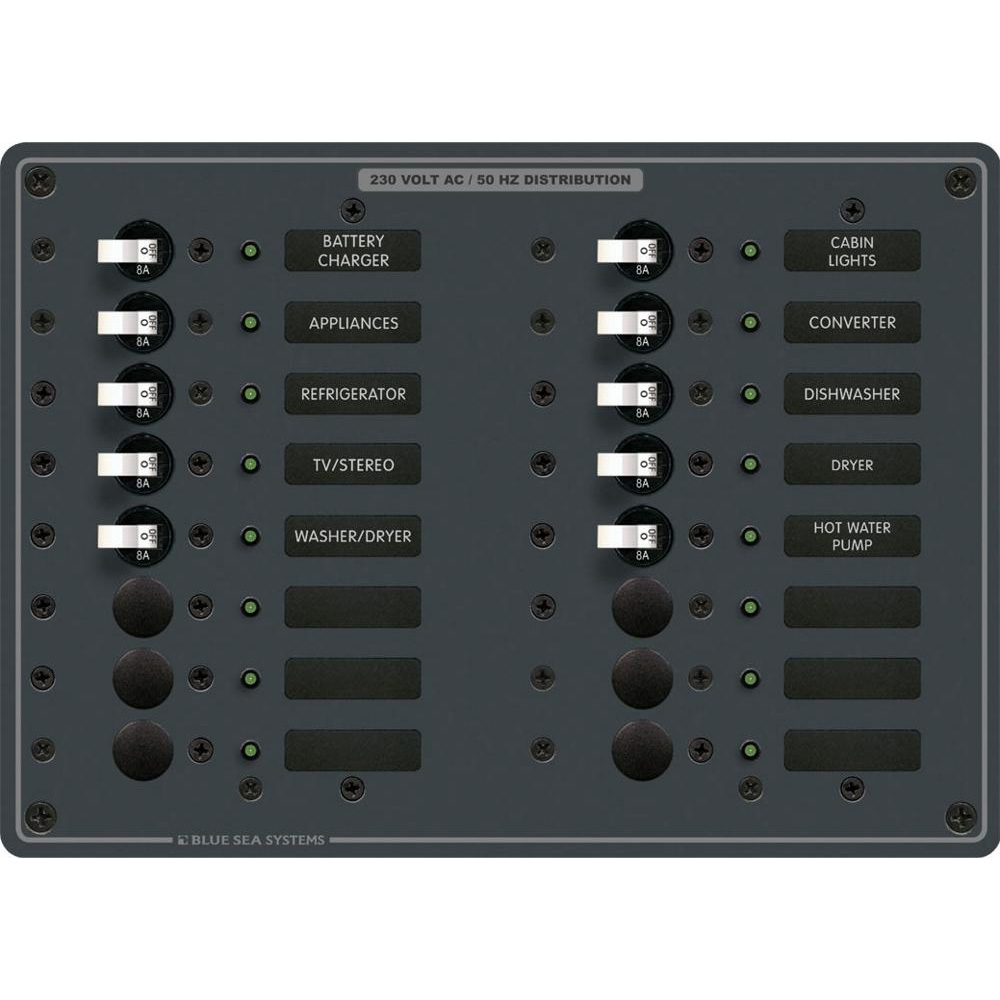 image for Blue Sea 8561 AC 16 Position 230v (European) Breaker Panel (White Switches)