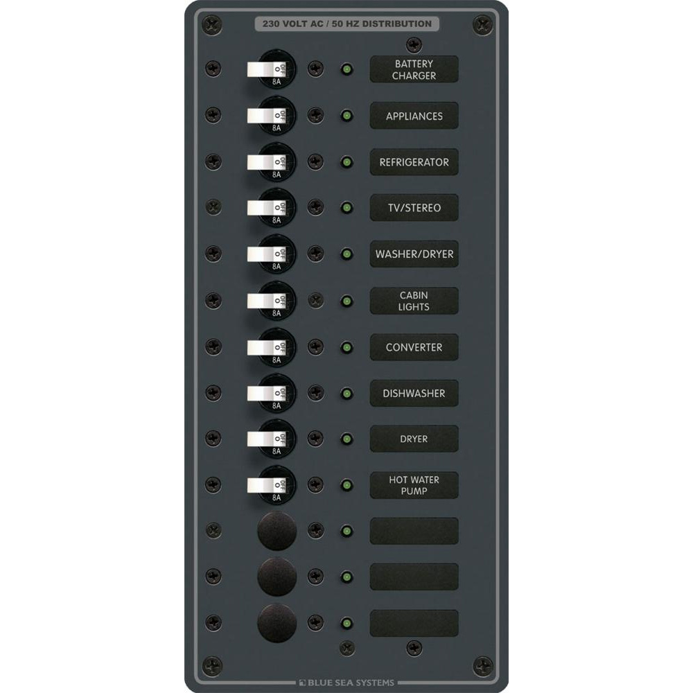 image for Blue Sea 8580 AC 13 Position 230v (European) Breaker Panel (White Switches)