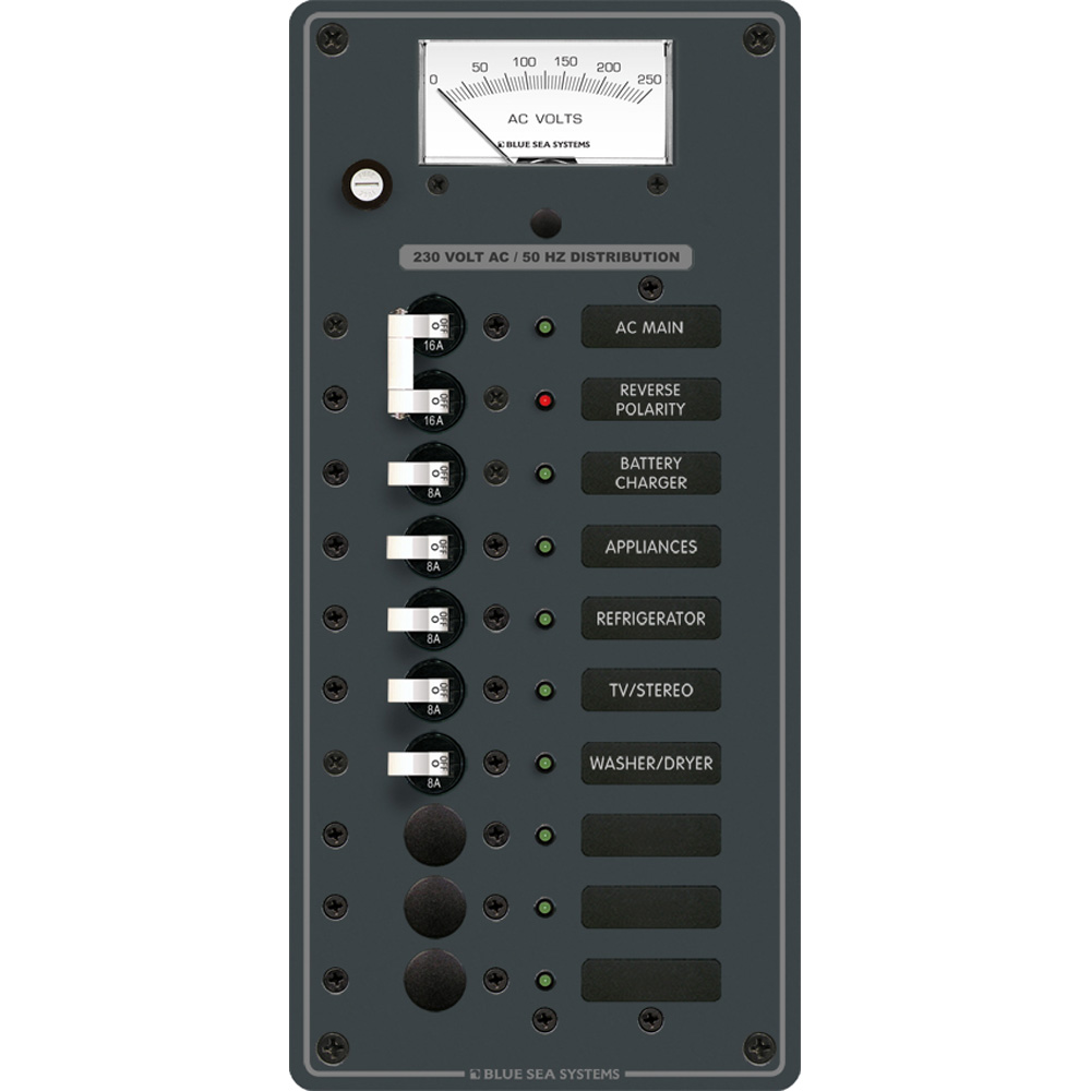 Blue Sea 8588 Breaker Panel - AC Main + 8 Positions (European) - White CD-20910