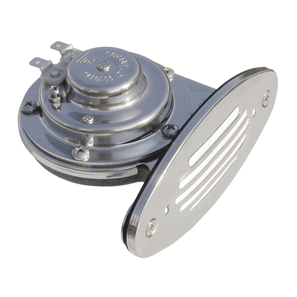 image for Schmitt Marine Mini Stainless Steel Single Drop-In Horn w/Stainless Steel Grill – 12V Low Pitch