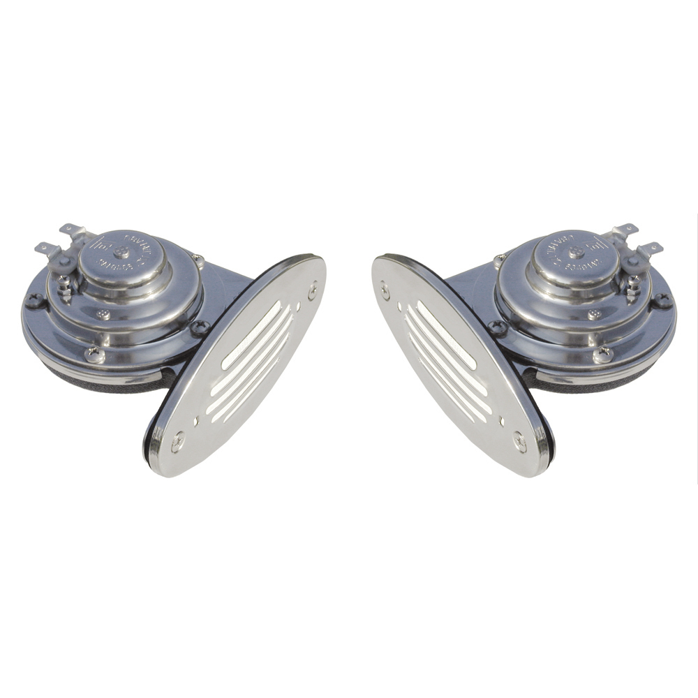 image for Schmitt Marine Mini Stainless Steel Dual Drop-In Horn w/Stainless Steel Grills High & Low Pitch