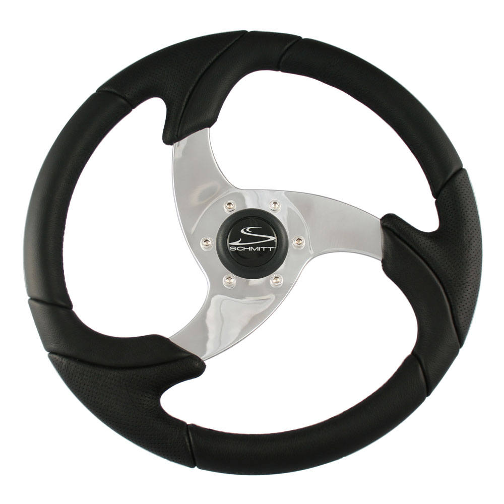 Schmitt &amp; Ongaro Folletto 14.2&quot; Black Poly Steering Wheel w/ Polished Spokes and Black Cap - Fits 3/4&quot; Tapered Shaft Helm CD-44212