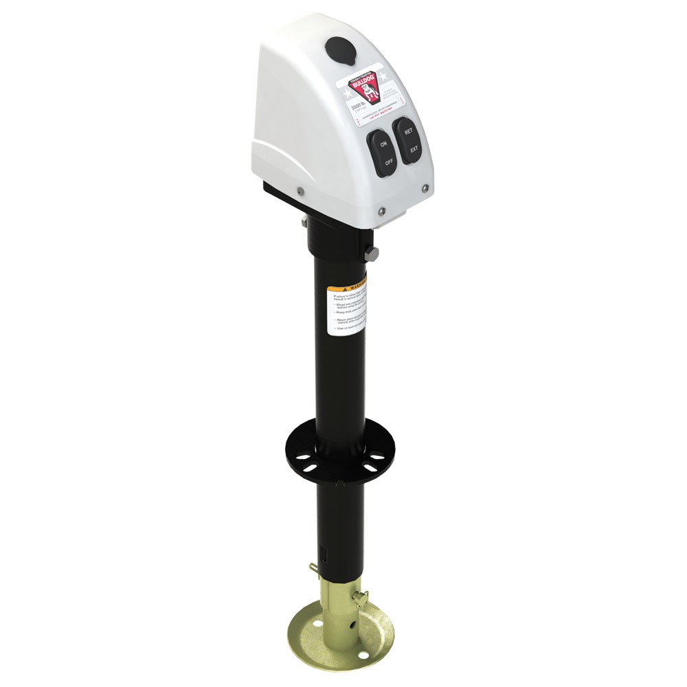 image for Bulldog 3,500lbs A-Frame RV Jack w/Powered Drive – 12V – White Cover