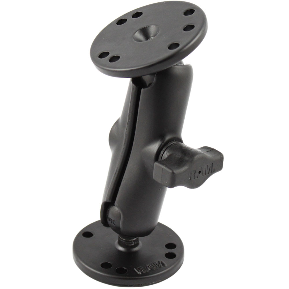 image for RAM Mount 1″ Ball Double Socket Arm w/2 2.5″ Round Bases – AMPS Hole Pattern