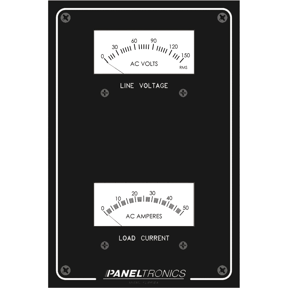 image for Paneltronics Standard Panel AC Meter – 0-150 AC Voltmeter & 0-50Amp Ammeter