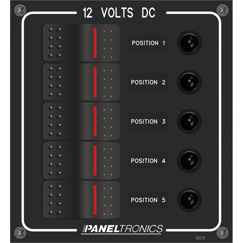 image for Paneltronics Waterproof Panel – DC 5-Position Illuminated Rocker Switch & Circuit Breaker