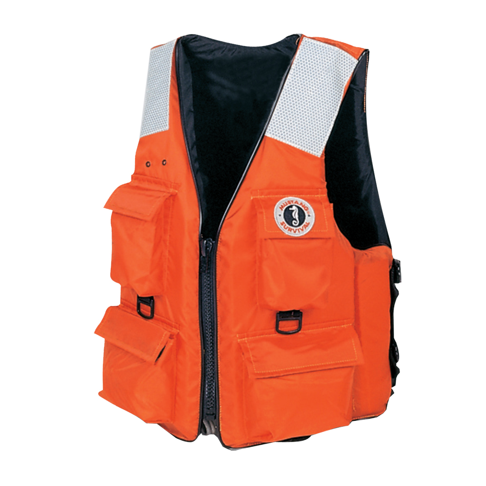 image for Mustang 4-Pocket Vest w/SOLAS Reflective Tape – XXL – Orange