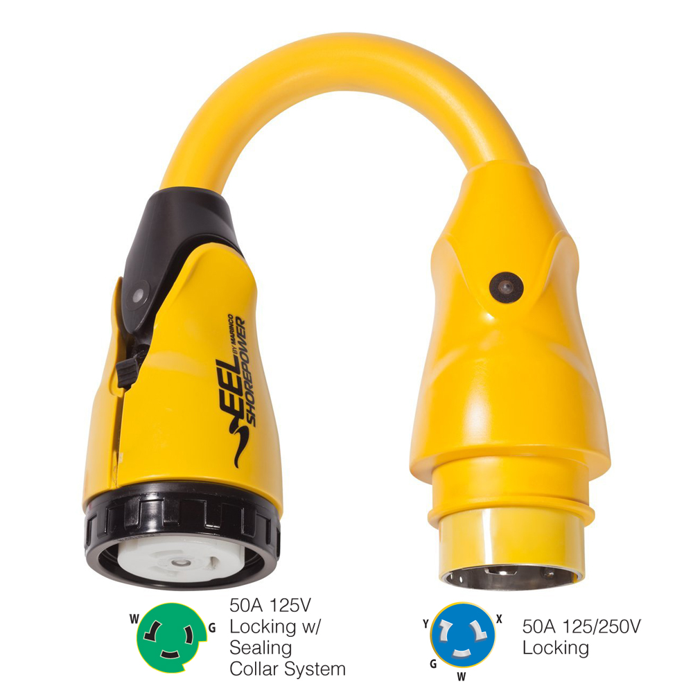 image for Marinco P504-503 EEL 50A-125V Female to 50A-125/250V Male Pigtail Adapter – Yellow