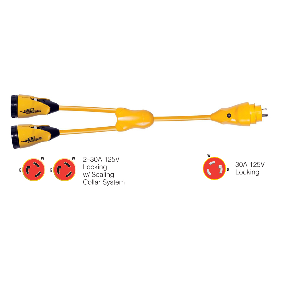 image for Marinco Y30-2-30 EEL (2)30A-125V Female to (1)30A-125V Male “Y” Adapter – Yellow
