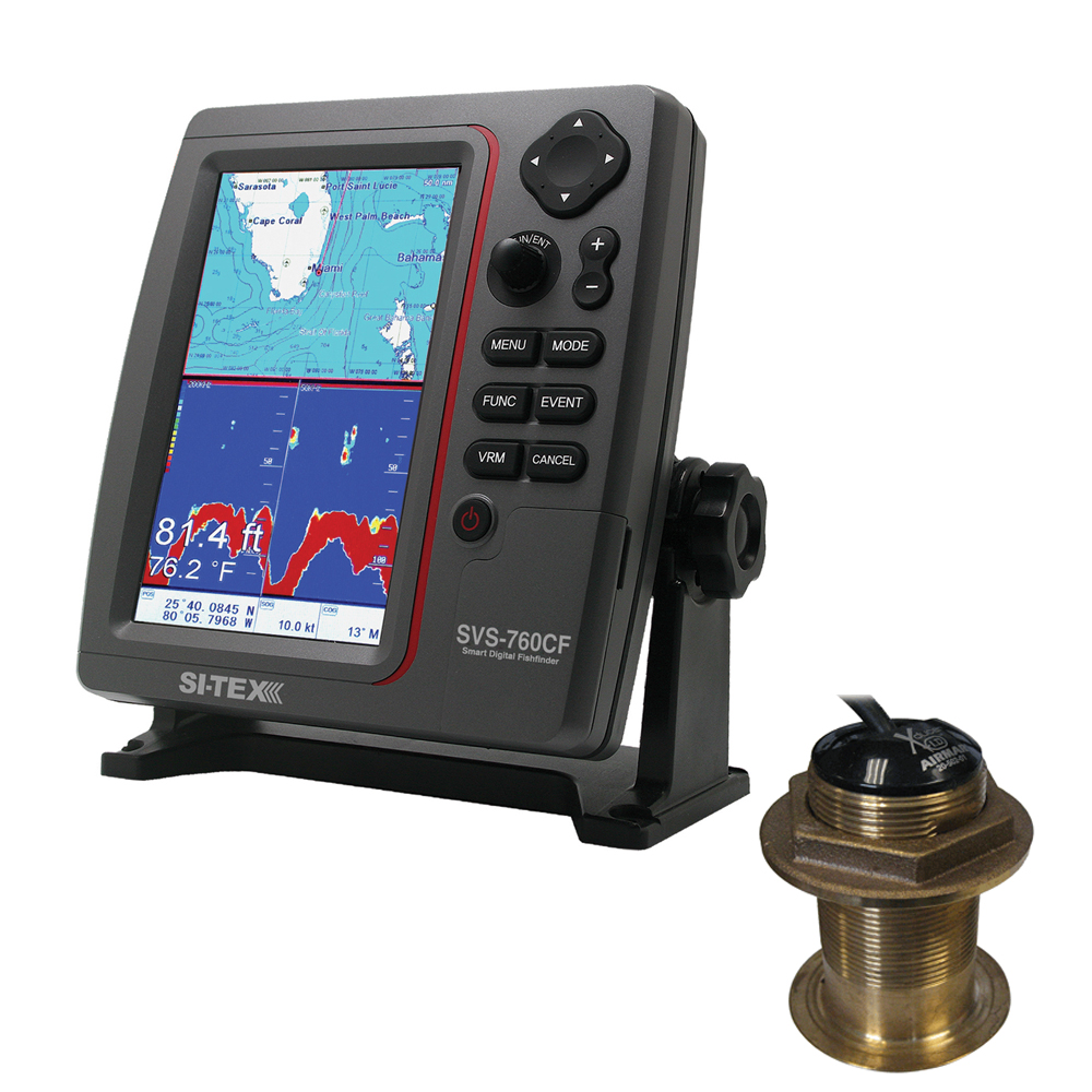 SI-TEX SVS-760CF Dual Frequency Chartplotter/Sounder with  Navionics+ Flexible Coverage & Bronze 12 Degree Transducer - SVS-760CFB60-12